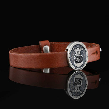 Custom Oval us Air Force Leather Bracelet by SWISS PLUS - Military Leather Bracelet - view 7