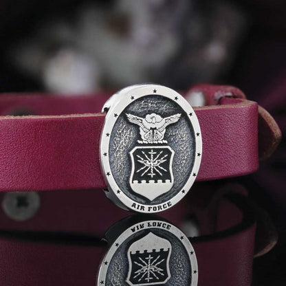 Custom Oval us Air Force Leather Bracelet by SWISS PLUS - Military Leather Bracelet