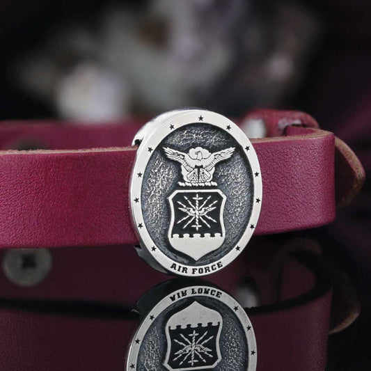 Custom Oval us Air Force Leather Bracelet by SWISS PLUS - Military Leather Bracelet
