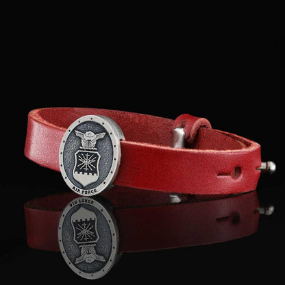 Custom Oval us Air Force Leather Bracelet by SWISS PLUS - Military Leather Bracelet - view 3