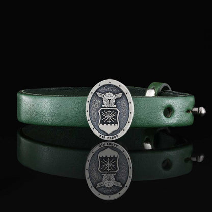 Custom Oval us Air Force Leather Bracelet by SWISS PLUS - Military Leather Bracelet - view 5