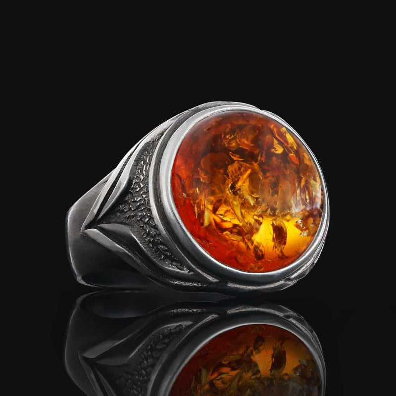 Amber Stone Silver Men Ring - view 4