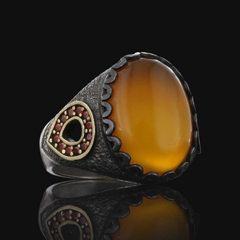 Amber Stone Silver Ring 925 Sterling