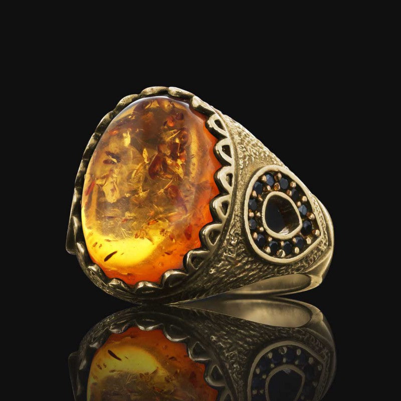 Amber Stone Silver Ring 925 Sterling - view 4