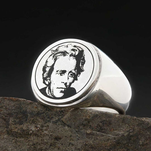 Andrew Jackson Photo Round Silver Ring
