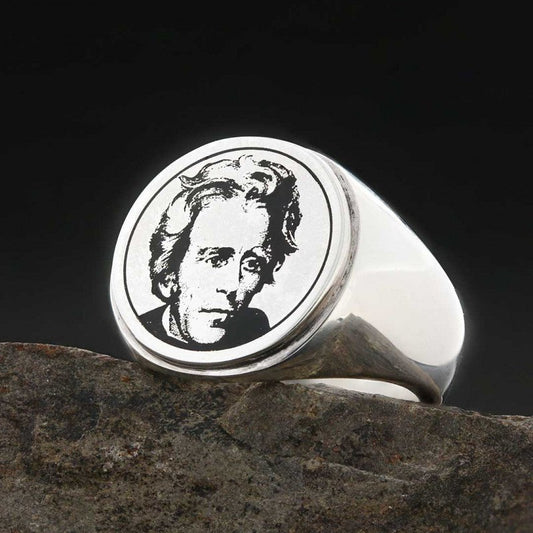 Andrew Jackson Photo Round Silver Ring
