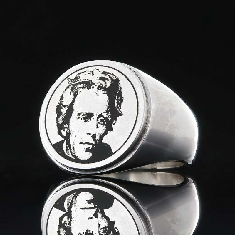 Andrew Jackson Photo Round Silver Ring