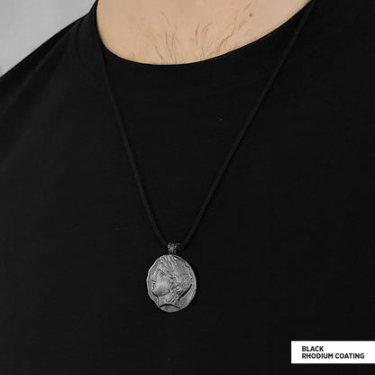 Antique Money Pendant Black Rhodium Coating-Cord by SWISS PLUS - Unique Pendants & Cool Design Necklaces
