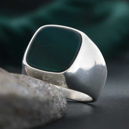 Aqeeq Stone Silver Men Ring - view 1
