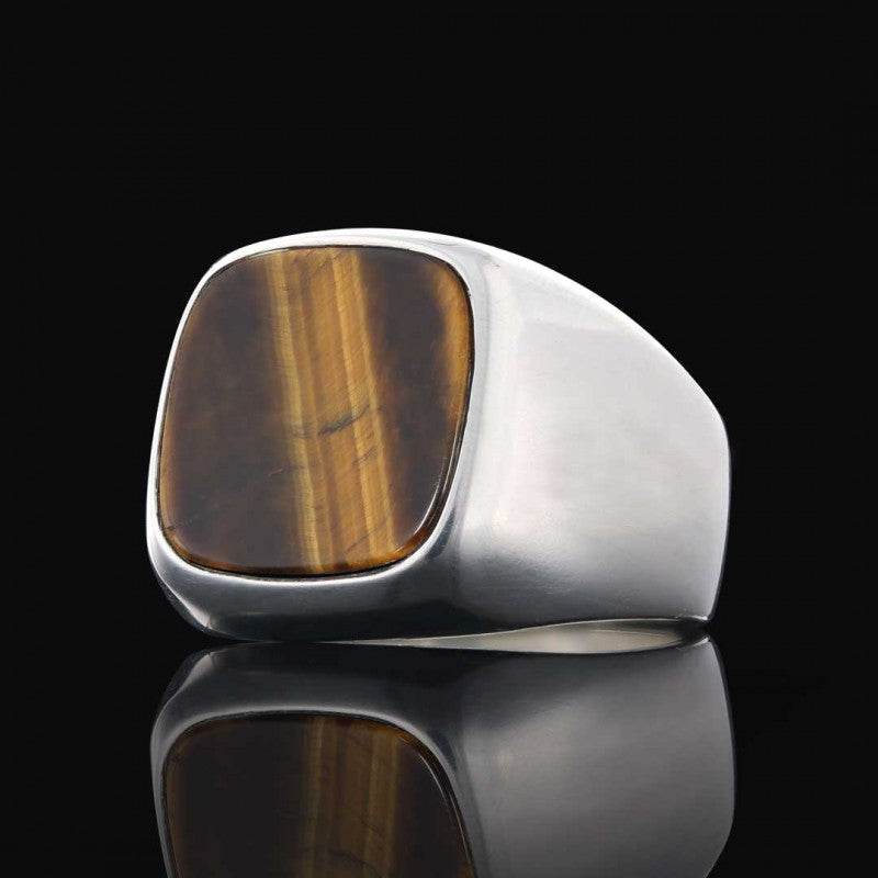 Aqeeq Stone Silver Men Ring