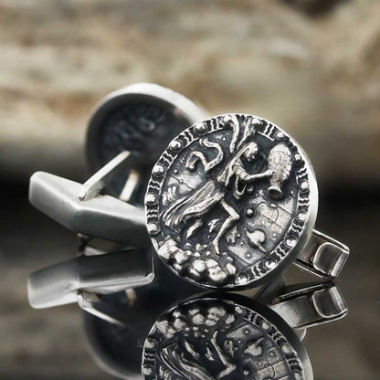 Unique Design Silver Round Aquarius Cufflink by SWISS PLUS - Zodiac Collection