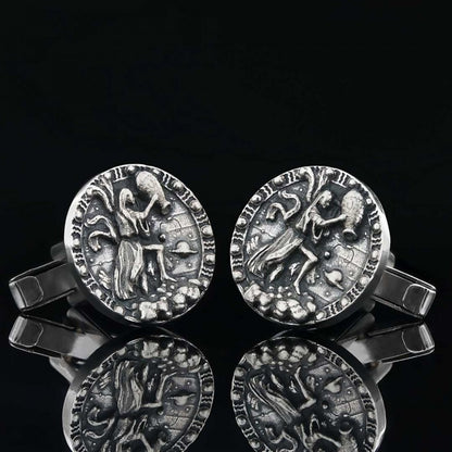 Unique Design Silver Round Aquarius Cufflink by SWISS PLUS - Zodiac Collection - view 2