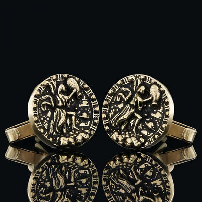 Unique Design Silver Round Aquarius Cufflink by SWISS PLUS - Zodiac Collection - view 4