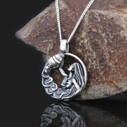 Aquarius Handmade Pendant, Sterling Silver Aquarius Necklace, Aquarius Jewelry, Horoscope Aquarius Necklace by SWISS PLUS - Z