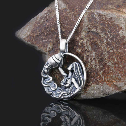 Aquarius Handmade Pendant, Sterling Silver Aquarius Necklace, Aquarius Jewelry, Horoscope Aquarius Necklace - view 1