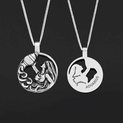 Aquarius Handmade Pendant, Sterling Silver Aquarius Necklace, Aquarius Jewelry, Horoscope Aquarius Necklace by SWISS PLUS - Z