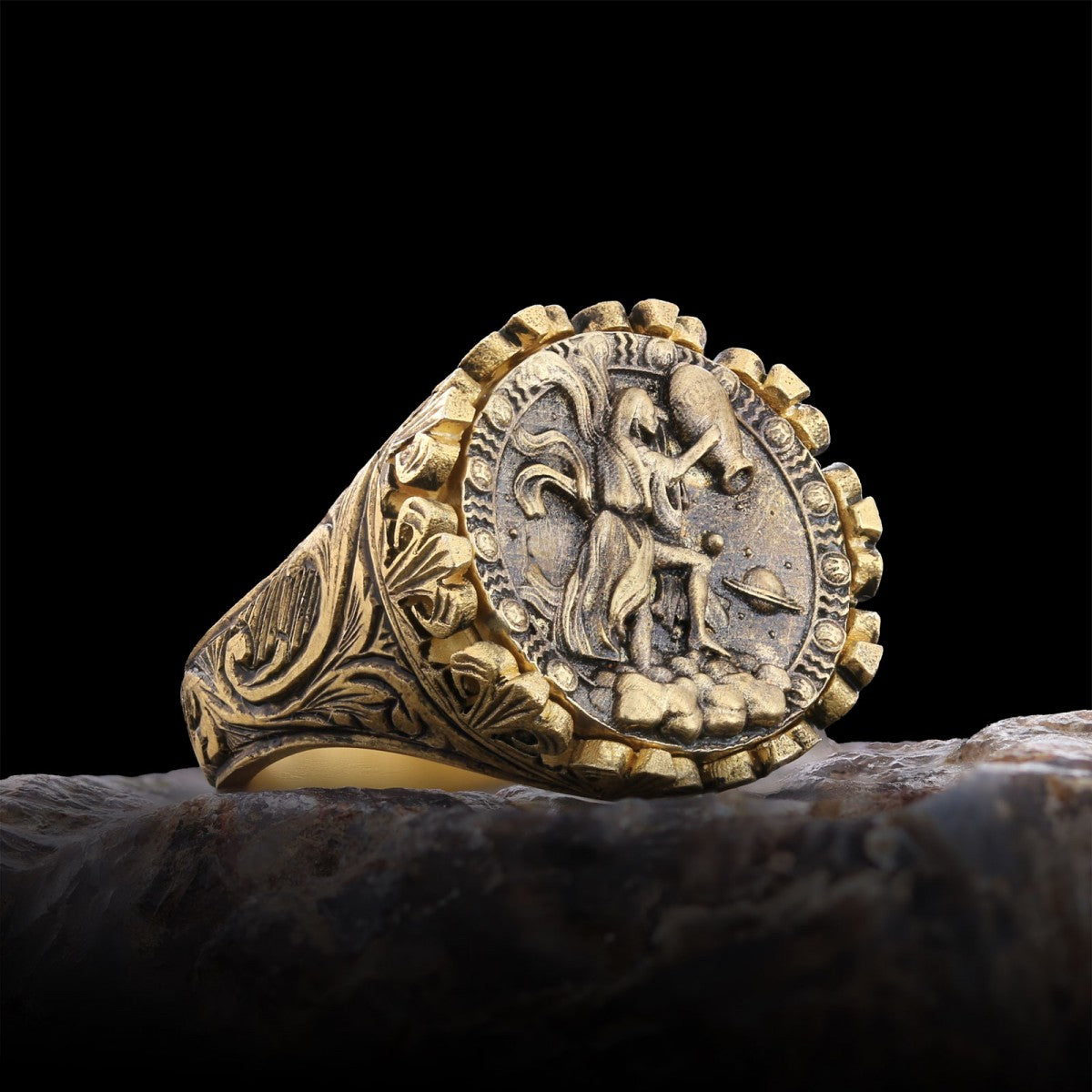 Aquarius Sign Ring, 925 Sterling Silver Aquarius Sign Ring by SWISS PLUS - Zodiac Collection