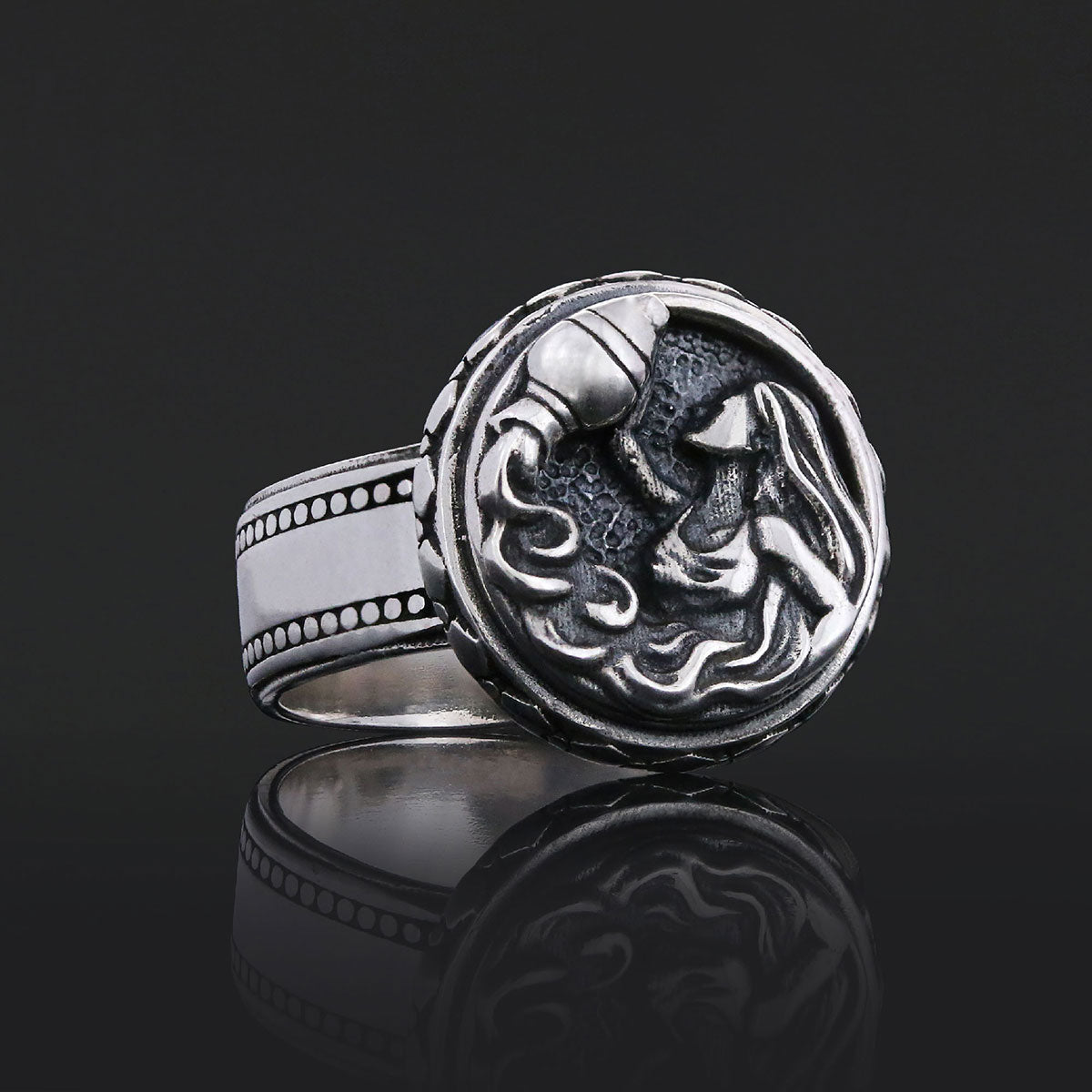 Aquarius Zodiac Silver Ring - view 7