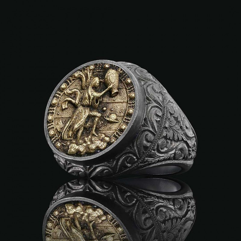 Aquarius Zodiac Silver Ring - view 4