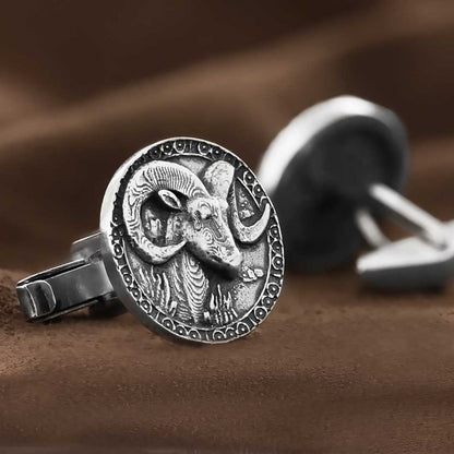 Round Handmade Silver Aries Cufflink by SWISS PLUS - Zodiac Collection - view 3