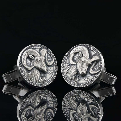 Round Handmade Silver Aries Cufflink by SWISS PLUS - Zodiac Collection - view 4