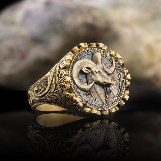 Aries Sign Ring, 925 Sterling Silver Aries Sign Ring by SWISS PLUS - Zodiac Collection