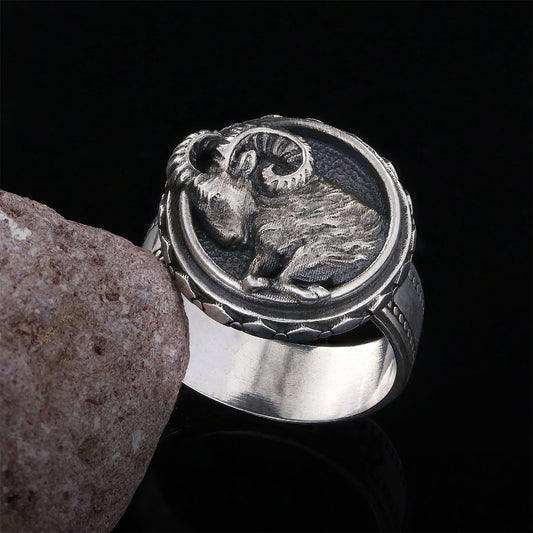 Aries Zodiac Silver Ring - view 1
