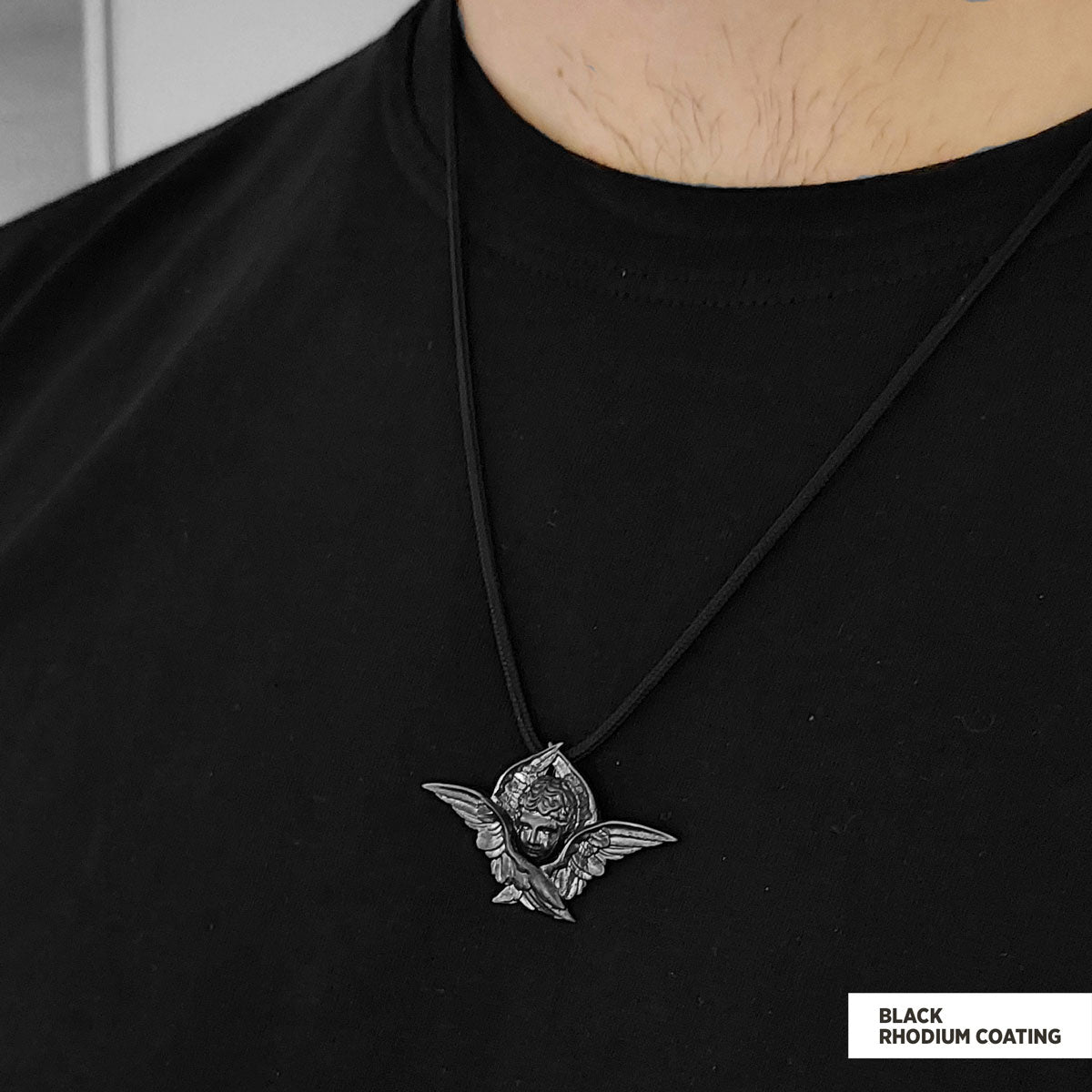 Baby Angel Pendant Black Rhodium Coating by SWISS PLUS - Unique Pendants & Cool Design Necklaces - view 2