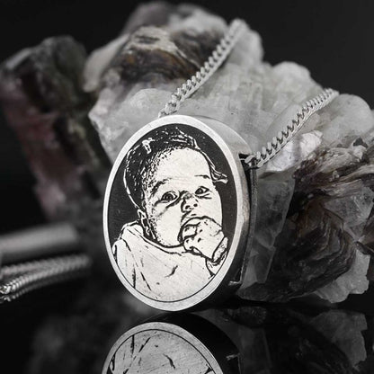 Handmade Silver Oval Baby Photo Pendant by SWISS PLUS - Photo Collection