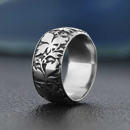 Leaf Pattern Handcrafted Special Design Silver Wedding Ring by SWISS PLUS - Sterling Silver Band Rings