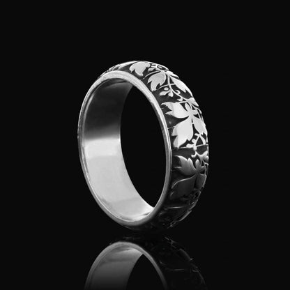 Leaf Pattern Handcrafted Special Design Silver Wedding Ring by SWISS PLUS - Sterling Silver Band Rings - view 2