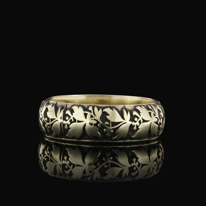 Leaf Pattern Handcrafted Special Design Silver Wedding Ring by SWISS PLUS - Sterling Silver Band Rings - view 4