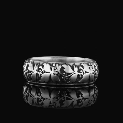 Leaf Pattern Handcrafted Special Design Silver Wedding Ring by SWISS PLUS - Sterling Silver Band Rings - view 5