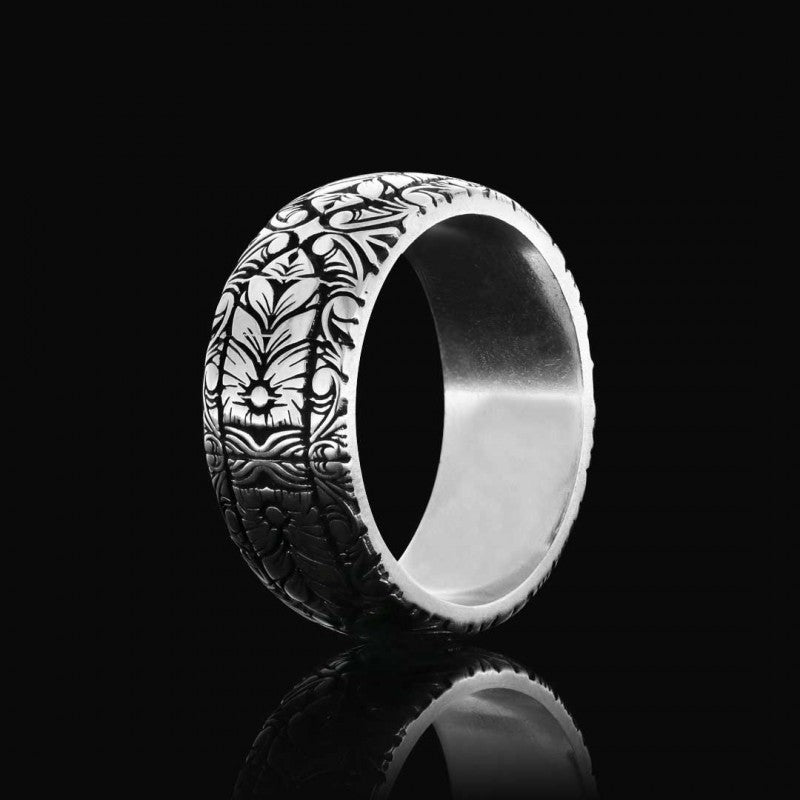 Special Design Floral Motif Sterling Silver Wedding Ring by SWISS PLUS - Sterling Silver Band Rings - view 2