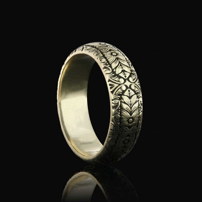 Special Design Floral Motif Sterling Silver Wedding Ring by SWISS PLUS - Sterling Silver Band Rings - view 3