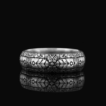 Special Design Floral Motif Sterling Silver Wedding Ring by SWISS PLUS - Sterling Silver Band Rings - view 4