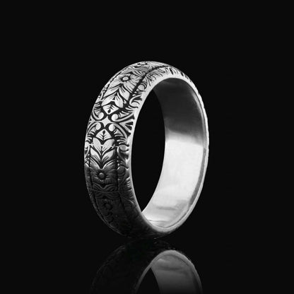 Special Design Floral Motif Sterling Silver Wedding Ring by SWISS PLUS - Sterling Silver Band Rings - view 6