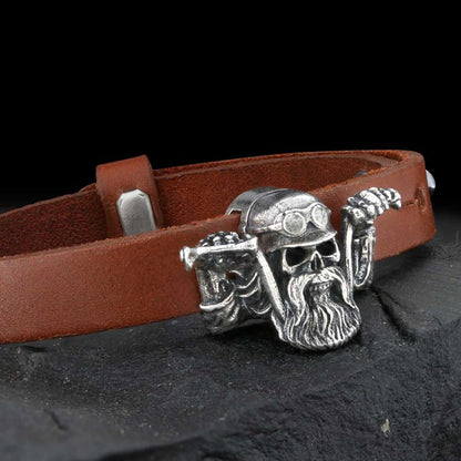 Biker Skull Bracelet by SWISS PLUS - Unique Design Leather Bracelets