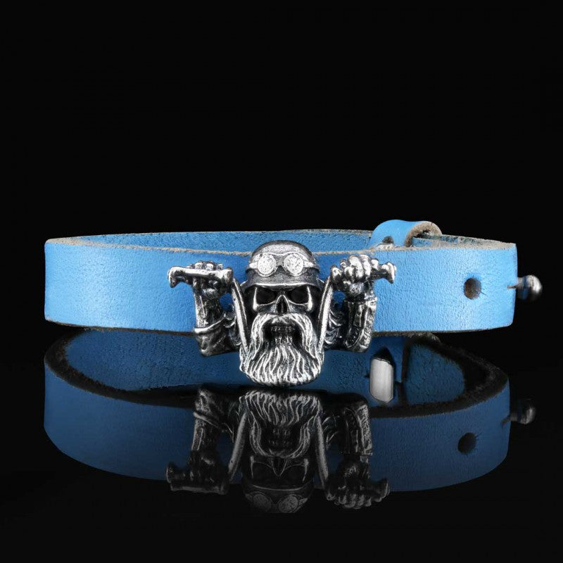 Biker Skull Bracelet by SWISS PLUS - Unique Design Leather Bracelets - view 2