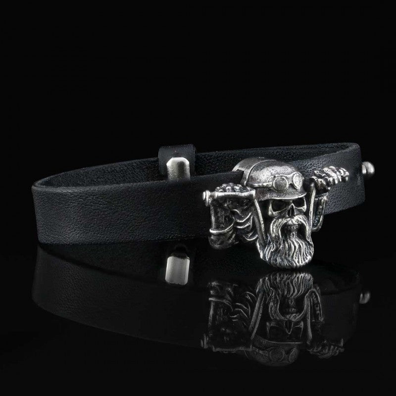 Biker Skull Bracelet by SWISS PLUS - Unique Design Leather Bracelets - view 3