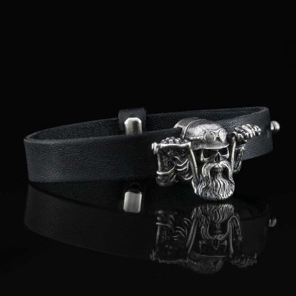 Biker Skull Bracelet by SWISS PLUS - Unique Design Leather Bracelets - view 3