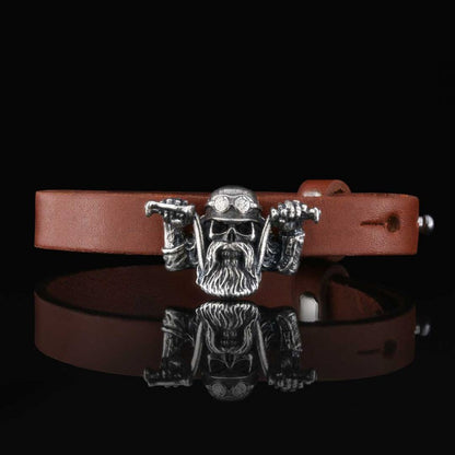 Biker Skull Bracelet by SWISS PLUS - Unique Design Leather Bracelets - view 4
