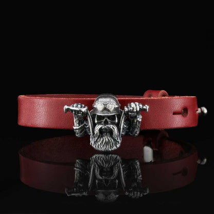Biker Skull Bracelet by SWISS PLUS - Unique Design Leather Bracelets - view 6