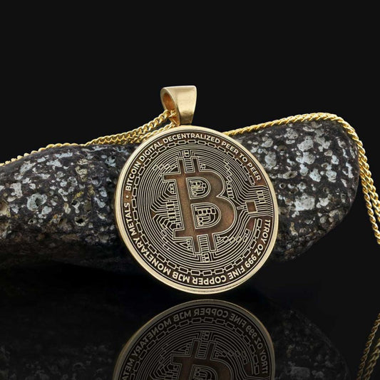 Bitcoin Souvenir Gold Pendant by SWISS PLUS - Bitcoin Jewelry Collection