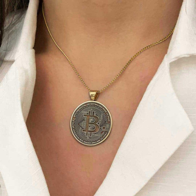Bitcoin Souvenir Gold Pendant by SWISS PLUS - Bitcoin Jewelry Collection - view 2