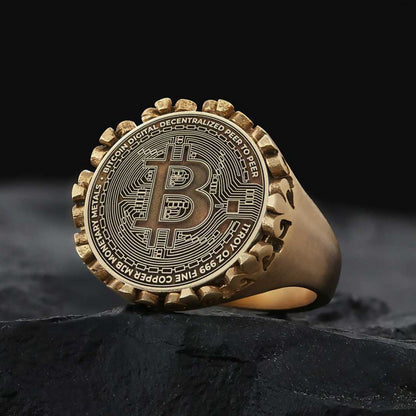Bitcoin Souvenir Gold Ring by SWISS PLUS - Bitcoin Jewelry Collection