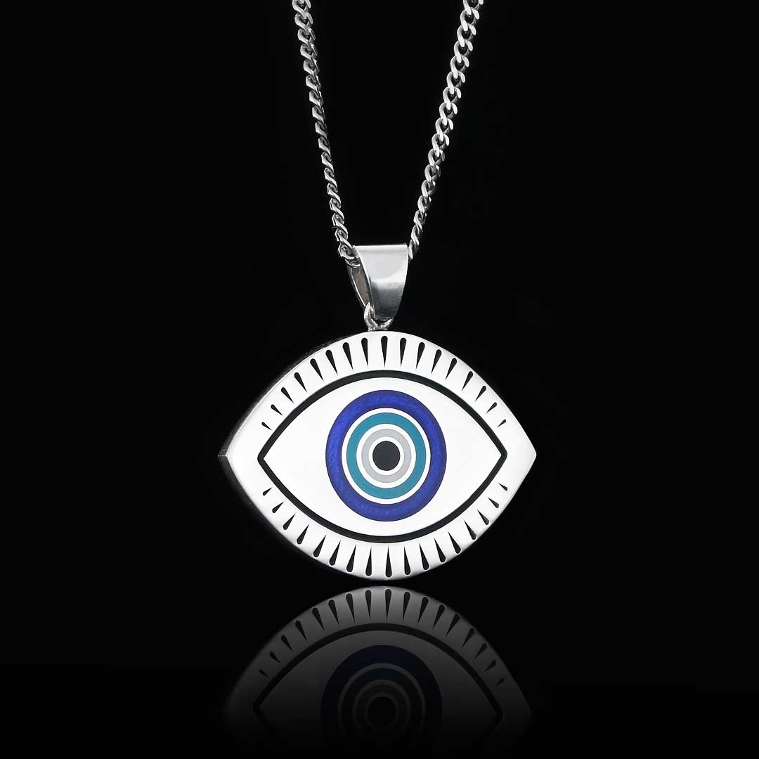 Blue Evil Eye Beads Sterling Silver Pendant by SWISS PLUS - Blue Evil Eye Beads Pendants - view 4
