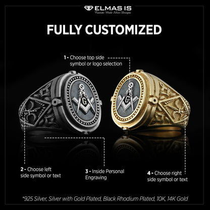 Blue Lodge Masonic Ring, Celtic Lodge Masonic Ring, Special Masonic Ring, Freemasonic Ring by SWISS PLUS - Mason Collection -