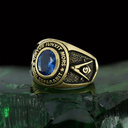 Blue Stone Masonic Round Ring, Mystic Guardian Mason Ring, Phantom Mason Ring - view 1