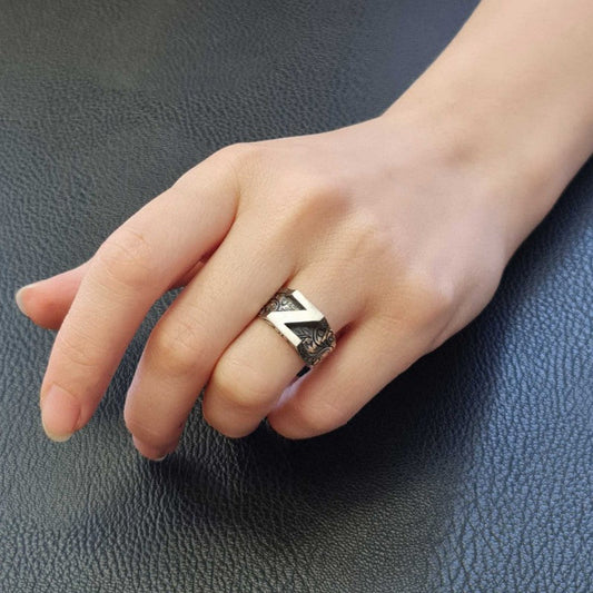 Bold Letter Z Monogram 925 Sterling Silver Women Ring